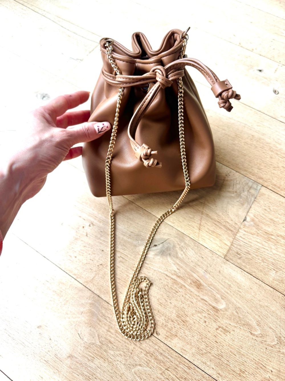 Mini Drawstring Clutch Bag In Brown Toffee - Picture 6 of 6